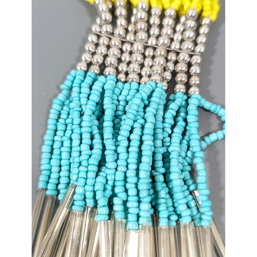 Colorful Multistrand Glass Seed Bead Necklace 24" Blue Yellow‎ Green - Picture 5 of 9